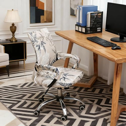 Waterproof Office Chair Cover with Armrest Cover 18Inch Wide Stretch Printed Floral Small Desk Computer Chair Covers with Long Zipper Arm Slipcovers Washable - color: Waterproof-elegant Flowers, size: Small
