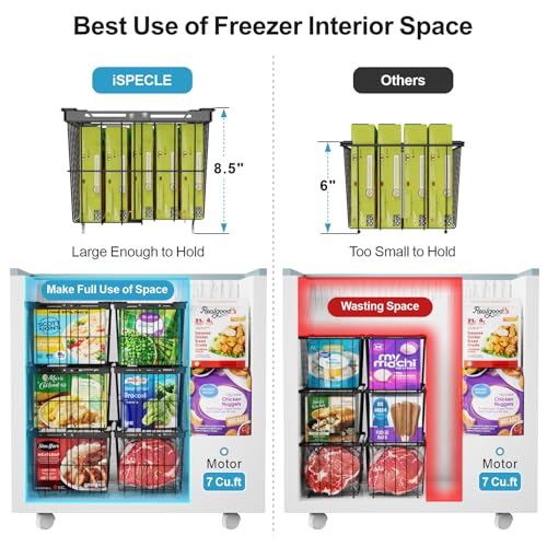 iSPECLE Freezer Organizer Bins - 3 Pack with Freezer Inventory List Board, Adjustable Width for 5 to 7 Cu.Ft Chest Freezers, Stackable Deep Freezer Bins, Assembly Required, Black - style: 3 Bins with Magnet Whiteboard