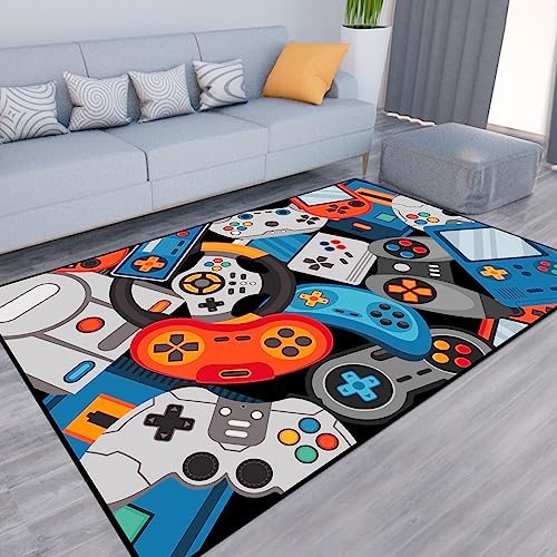 Game Area Rug Teen Boys Carpet, 3D Gaming Rugs Gamepad Controller Mat for Boys Girls Bedroom Playroom, Non-Slip Gamer Rugs Children Gaming Area Rugs (Blue, 63" x 47") - color: Blue, size: 3'11" x 5'3" (Rectangular)