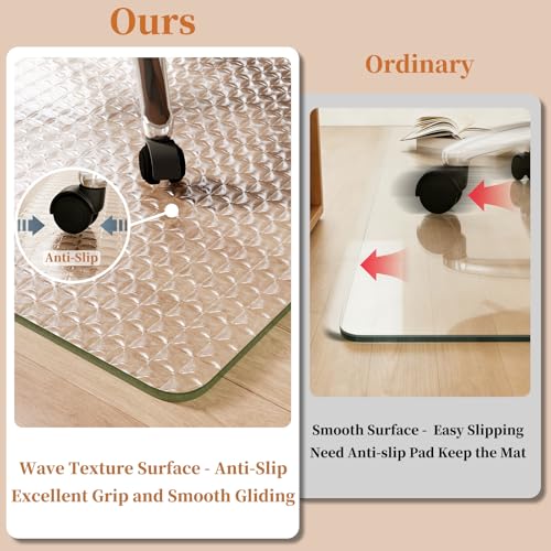Koonmi Wave Glass Chair Mat 46"x55", Tempered Glass Office Chair Mat, Embossed Wave Texture Chair Mats with Rounded and Polished Edges for Hardwood Floor, Carpet, Support 1200LBS - color: Crystal Wave, size: 46"x55"
