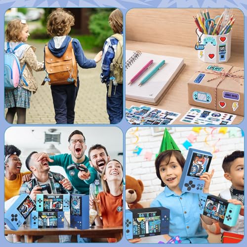 243 Pcs Video Game Party Favors for 24 Kids Gamer Goodie Bag Stuffers for Boys Gaming Birthday Party Supplies with Gift Boxes, VIP Pass, Balloons, Bracelets, Keychains, Badges, 3D Stickers - color: Blue