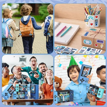 243 Pcs Video Game Party Favors for 24 Kids Gamer Goodie Bag Stuffers for Boys Gaming Birthday Party Supplies with Gift Boxes, VIP Pass, Balloons, Bracelets, Keychains, Badges, 3D Stickers - color: Blue