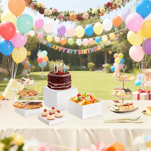 8PCS Buffet Risers Acrylic, 10" 9" 8" 7.5" 6.8" 6" 5" 4" Large Tiered White Display Stand for Dessert,Jewelry,Collectibles,Hollow Nesting Riser Set for Party,Wedding & Retail Counter, Easy Storage - color: 8PCS White