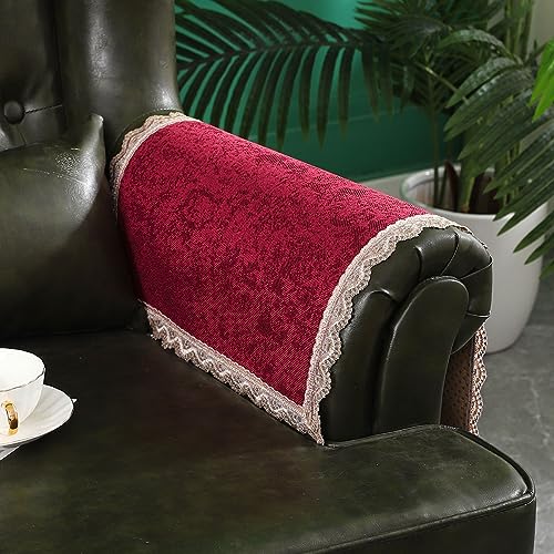 MINJIATEX Couch arm Covers,Non-Slip lace Sofa arm Covers Set of 2 Washable Sofa armrests Covers for Living Room Recliner Chair arm Cover Protectors for Leather Sofa armrest slipcover (GYDF-RED) - color: Gydf-red