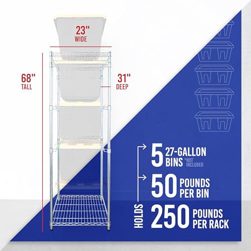 SafeRacks Tote Rack WS-BR27-5-Tier Steel, NSF Certified, Garage Bin Storage - 31 x 23 x 68 in, 1 Pack - color: Silver, size: 1 Pack