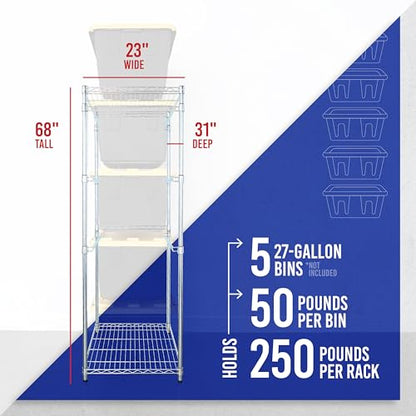 SafeRacks Tote Rack WS-BR27-5-Tier Steel, NSF Certified, Garage Bin Storage - 31 x 23 x 68 in, 1 Pack - color: Silver, size: 1 Pack