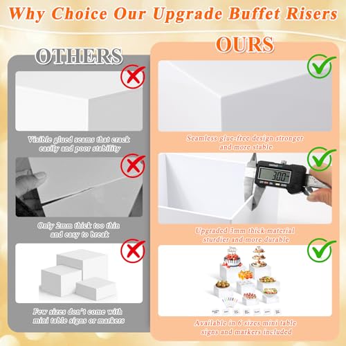 7Pcs White Acrylic Buffet Risers with Mini Sign and Marker, Food Display Risers for Party Catering Dessert Jewelry Collectibles,Acrylic Cube Nesting Boxes with Hollow Bottoms(8" 7.5" 7" 6.8" 6" 5" 5") - color: 8" 7.5" 7" 6.8" 6" 5" 5"