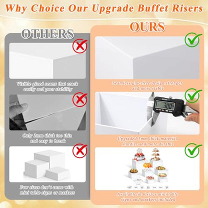 7Pcs White Acrylic Buffet Risers with Mini Sign and Marker, Food Display Risers for Party Catering Dessert Jewelry Collectibles,Acrylic Cube Nesting Boxes with Hollow Bottoms(8" 7.5" 7" 6.8" 6" 5" 5") - color: 8" 7.5" 7" 6.8" 6" 5" 5"