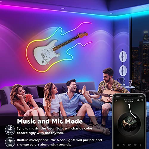AILBTON 60Ft Neon Rope Lights,Flexible Led Rope Lights Control with App/Remote,Multiple Modes Music Sync Gaming RGB Led Neon Lights for Bedroom Outdoor - size: 60FT