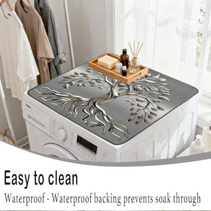 Nuxovilar Metallic Tree of Life with Berries Dryer Cover for the Top, Non-slip Washer & Dryer Protector, 23.62"x19.68" Dust-proof Washing Machine Mat, Diatom Mud Polyester Top Pad for Laundry Room - color: YTT23701