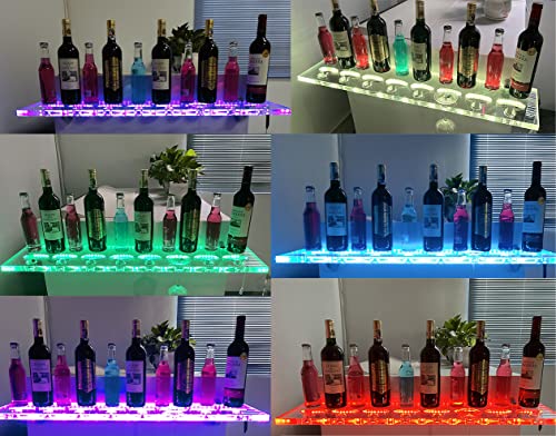 Liquor Bottle Display Shelf with Glass Racks, 2 Pack Bar Shelves for Liquor Bottles 36 in Led Bar Shelf LED Shelves Commercial Illuminated Bar Home Wall Mounted Racks with Remote Control