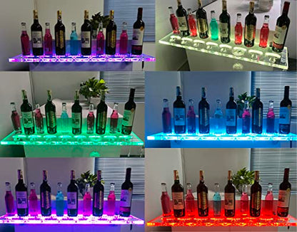 Liquor Bottle Display Shelf with Glass Racks, 2 Pack Bar Shelves for Liquor Bottles 36 in Led Bar Shelf LED Shelves Commercial Illuminated Bar Home Wall Mounted Racks with Remote Control