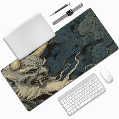 Large Japanese Mouse Pad, XXL Extended Gaming Keyboard Mat,Japanese Demon Mask Design,Waterproof Anti-Slip Rubber Base,Suitable for Gaming and Office use, Laptop Desk Protector 35.4 x 15.7 Inches - color: Samurai