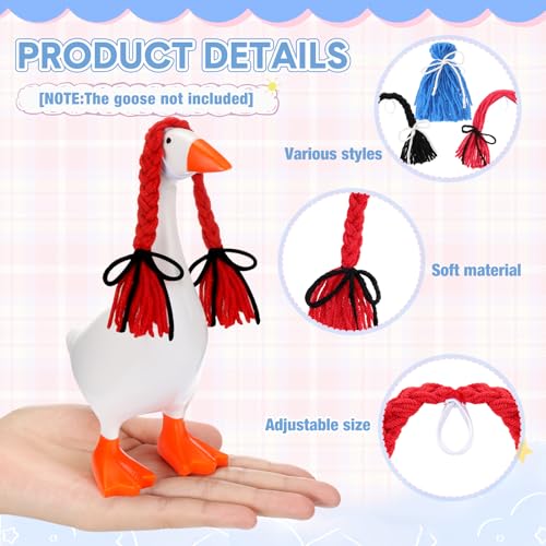 Suncalla 6 Pcs Mini Desk Goose Wigs Hand Knitted Goose Outfits 7'' Desk Geese Braid Accessories Wig Crochet Hook Wig for Xmas Gift 7 Inch Geese Figurine Desktop Home Decoration