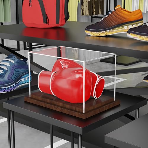 VGMiu Boxing Glove Display Case with Wood Base, Clear Acrylic Display Case Box for Boxing Glove, Baseball Mitt, Sports Collectibles, Memorabilia Displays, Gift for Boxing Fans - size: Boxing Glove Case