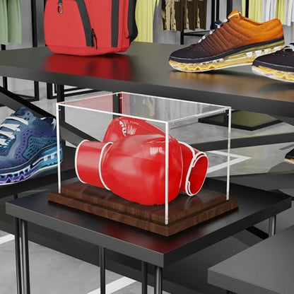 VGMiu Boxing Glove Display Case with Wood Base, Clear Acrylic Display Case Box for Boxing Glove, Baseball Mitt, Sports Collectibles, Memorabilia Displays, Gift for Boxing Fans - size: Boxing Glove Case