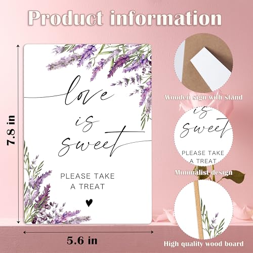 Love Is Sweet Sign, Lavender Dessert Table Decor, Bridal Shower Decorations, Wedding Reception Table Decorations, Purple Floral Wooden Sign with Stand for Wedding Reception And Bridal Party Decor, 37 - color: Love Is37