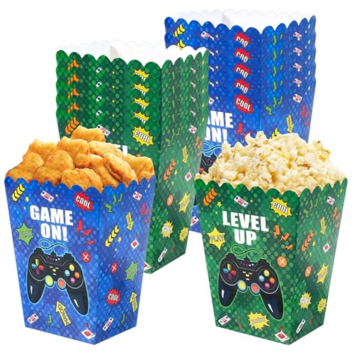10Pcs Video Game Popcorn Boxes Level Up Candy Goodie Boxes Gaming Party Favors Gift Bags Video Game Birthday Party Supplies Baby Shower Decorations