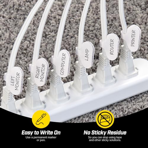 Cable Labels by Wrap-It Storage, Regular, White (36 Pack) - Write On Cord Labels, Wire Labels, Cable Tags and Wire Tags for Cable Management and Electronics, Computers. Great Stocking Stuffer - color: White, size: Oval