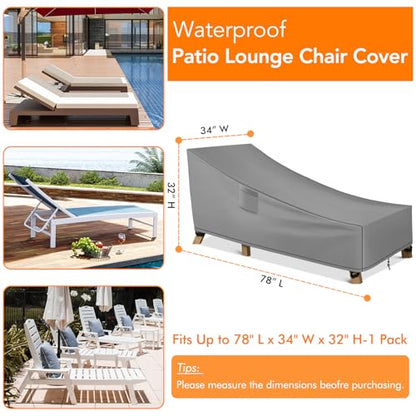 WLEAFJ Patio Chaise Lounge Cover Waterproof, Heavy Duty Outdoor Lounge Chair Covers, Durable Patio Furniture Covers, 78L x 34W x 32H inch - 2 Pack, Gray - color: Gray, size: 2 Pack-78L x 34W x 32H inch