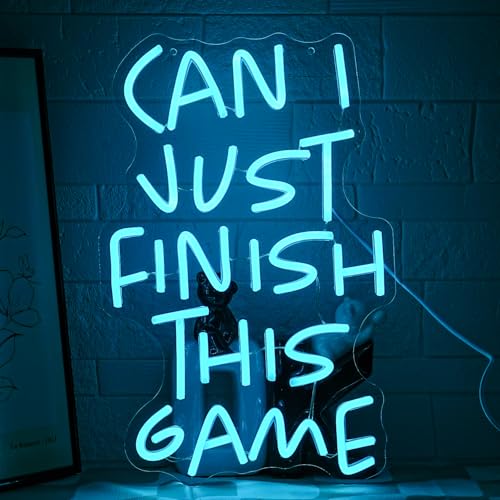 Game Neon Sign Gamer Neon Light for Gaming Room Decor Blue Letter Neon Light Sign for Teens Kid Zone Boy Bedroom Wall Decor (Can I Just Finish This Game) - color: Ice Blue Letter