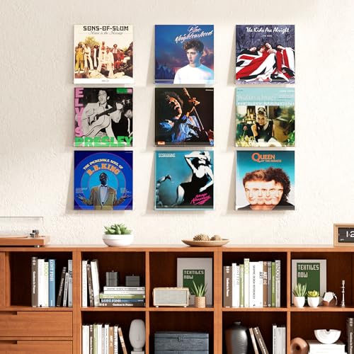 upsimples 6 Pack Narrow Clear Acrylic Shelves, 12" x 1.7" Small Wall Shelf for Nail Polish, Vinyl Wall Mount, Record Holder, Magazine Rack, Comic Display, Picture Ledge Shelf