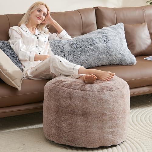WSOFRLAC Round Pouf Ottoman 26 * 18" Small Ottoman Foot Rest Pouf Brown Foot Stools for Living Room Comfortable and Dirt Resistant Poofs/Ottomans Furniture Round Ottomans Floor Poufs for Home Decor - color: Brown, size: 26"D x 26"W x 18"H
