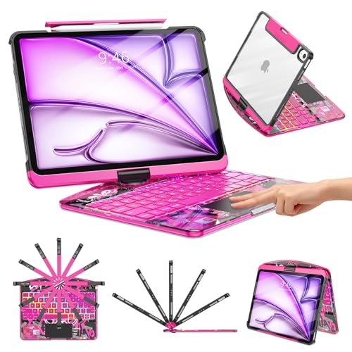 TSQQST Clear Wireless Keyboard Case for iPad Air 13 Inch (M4/M3/M2, 2026/2025/2024)/ iPad Pro 12.9" (6th/5th/4th/3rd Gen), 7-Color Backlit, Pencil Holder & Multi-Touch Trackpad, 360 Rotatable, Pink - color: Clear+Pink, size: Air13/Pro12.9