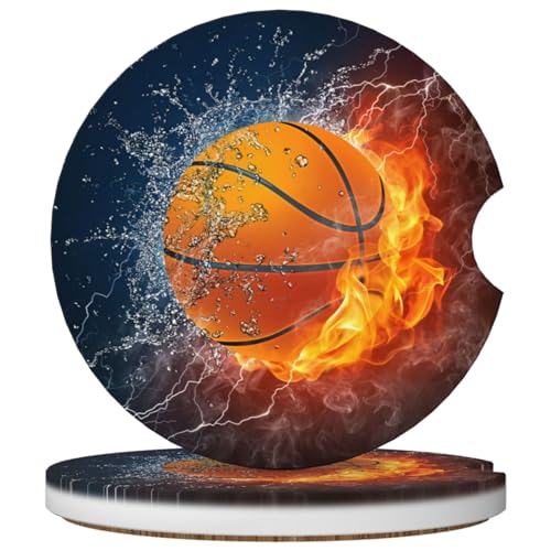 2 Pack Car Cup Holder Basketball Coasters Absorbent Ceramic Coaster for Cup Holders Fashion Car Interior Accessories for Men Drink Coaster for Women - color: Basketball