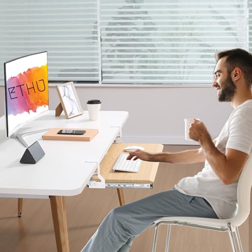 ETHU Keyboard Tray Under Desk, Pull Out Keyboard & Mouse Tray with C-clamp, Ergonomic Desk Keyboard Tray Slide Out, Pull Out Platform Drawer for Home and Office（Oak） - color: Oak