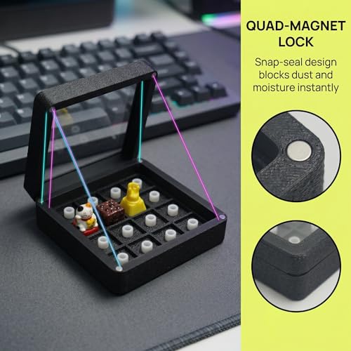 16-Slot Artisan Keycap Case: 22mm Extra-Deep Storage Box with Magnetic Lid | Fits SA, MT3 & High-Profile Resin Sculptures | Matte Black Industrial Desktop Display - color: Matte Black