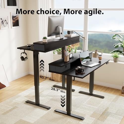 Agilestic 63 x 24 Inches Electric Standing Desk with 2 Storage Drawers, Stand Up Desk Adjustable Height, Sit and Stand Computer Table with Splice Board, White - color: Black, size: 63 x 24 Inches with 2 drawers