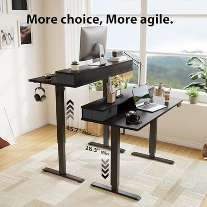 Agilestic 55 x 24 Inches Electric Standing Desk with 2 Storage Drawers, Stand Up Desk Adjustable Height, Sit and Stand Computer Table with Splice Board, Black - color: Black, size: 55 x 24 Inches with 2 drawers