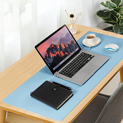 Wolaile Faux Leather Desk Pad Blotter,Waterproof Non-Slip Writing Desk Mat for Kids,36x17 in Desktop Protector Large Mouse Pad,Light Blue Office Home Table Cover - color: Baby Blue
