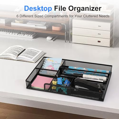 SANWICH Desk Organizer, Desk Drawer Organizer Tray with 2 Adjustable Compartments, Desktop Metal Mesh Office Desk Organizer, Multifunction Pen Organizer Set for Office School Home Makeup Supplies (1)