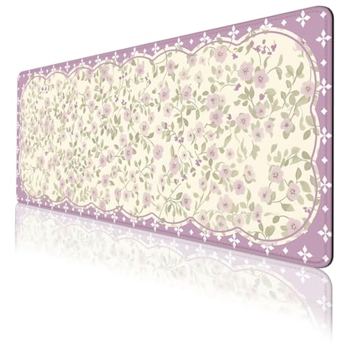 Floral Gaming Mouse Pad Pink Vintage Aesthetic Extended Gaming Mouse Pad Mat with Stitched Edge Non-Slip Base Office Computer Keyboard Laptop 31.5"x11.8" - color: Floral, size: 31.5L x 11.8W inches