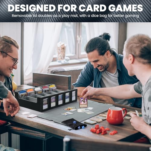 Trading Card Storage Box with Handle, 5-Row Portable Leather Game Case for 4000+ Cards,Grey Card Collection Box with Commander Display Window for MTG, Yugioh, and Sports Cards Gifts for Card Collector - color: Grey