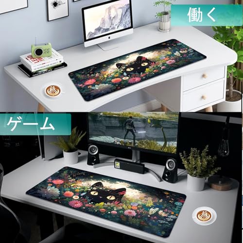 Gaming Mouse Pad XXL Extended Anime Mouse Pad 31.5x11.8 inch, Large Cute Kawaii Big Computer Mouse Mat Desk Pad with Non-Slip Rubber Base and Stitched Edge for Home Office-Flowers Cat - color: Cat in Flowers, size: 31.5L x 11.8W inches