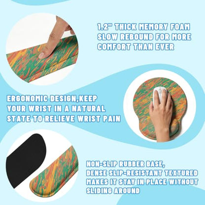 Abstract Desk Mat Set Retro Color Swirl Large Mouse Pad with Wrist Rest 4in1 Desk Mat for Desktop Ergonomic Keyboard Wrist Support Anti-Slip Computer Ergonomic Mouse Pad Home Office Gaming - color: Abstract