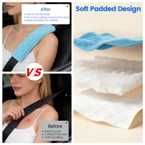 Amooca Soft Auto Seat Belt Cover Seatbelt Shoulder Pad Cushions 2 PCS for a More Comfortable Driving Universal Fit for All Cars and Backpack Light Blue - color: Light Blue