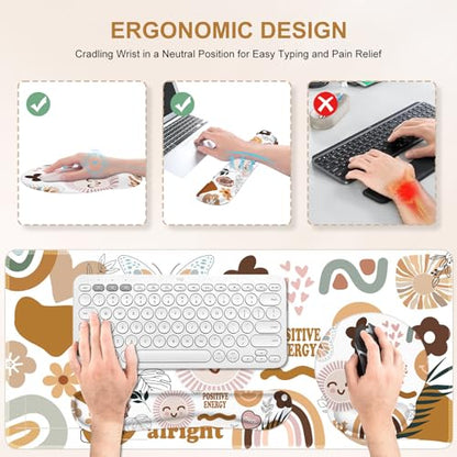 iCasso Desk Mat, Gaming Mouse Pad Wrist Support Set,4in1 XXL Large Mousepad + Keyboard Wrist Rest+Mouse Wrist Rest+Coaster Set with Ergonomic Design for Home Office Table Computer-Sticker - color: Sticker