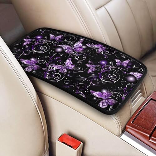 Car Center Console Cover Purple Butterfly Polyester Fabric Auto Armrest Cover Boho Flower Butterflies Cute Hippie Scratch Resistant Wear-Resistant Universal Car Armrest Storage Box Pad - color: Butterfly