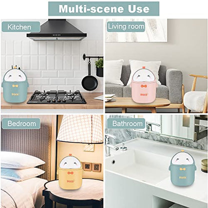 Cute Desktop Trash Can Wastebasket and 120 Trash Bags, Creative Mini Garbage Can with Lid for Countertop Table, Tiny Plastic Storage Bin for Office, Kids Bedroom, 13 * 13 * 18.5cm (Green)
