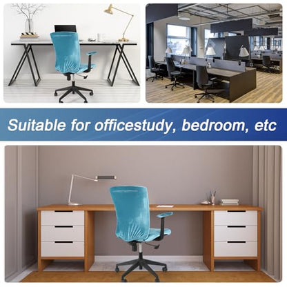 Tallew 4 Pcs Office Chair Covers Set Computer Universal Protective Stretchable Chair Seat Covers Desk Armrest Slipcovers Pads Office Cushion Backrest for Rotating(Lake Blue) - color: Lake Blue