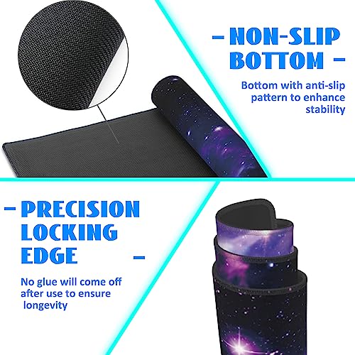 Desk Mat, Galaxy Nebula Universe Space Extended Gaming Mouse Pad Large, Big Mouse Pad with Non-Slip Base and Stitched Edge, Long Computer Keyboard Mouse Mat for Home Office - color: Galaxy Nebula Universe Space, size: 15.7" x 35.4"