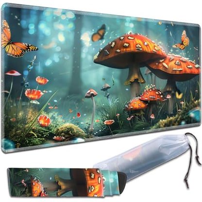 MTG Play Mat, 24" x 14" TCG Card Play Mat, Smooth Stitched Edge, Mushroom Forest - color: Mushroom Forest