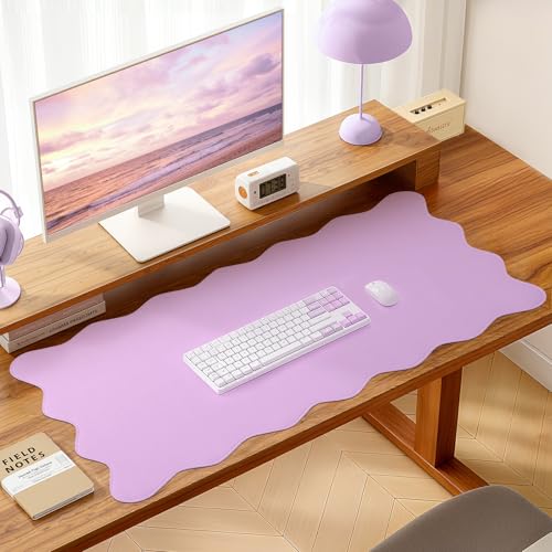 PU Leather Desk Pad, Scalloped Non-Slip Mouse Pad & Large Desk Mat Cover Stitched Edges Writing Pad for Office, Home - Waterproof, Easy to Clean, Durable Surface I 31.4"x15.7", Bonbon Pink - color: Bonbon Pink