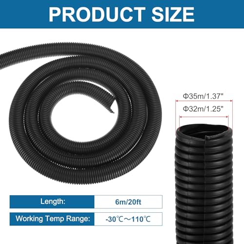 MECCANIXITY 1 1/4 Inch 20ft Split Wire Loom Tubing, Flexible Cord Protectors with Installation Tool Cable Management Sleeve Conduits Cover for Office Home Electrical Automotive Wires, Black - color: Black, size: 1 1/4 Inch 20ft