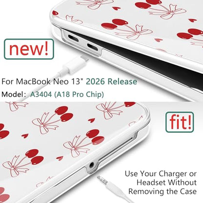 DONGKE Compatible with MacBook Neo 13 Inch Case 2026 A3404 A18 Pro chip & Touch ID, Plastic Hard Shell with Keyboard Cover, Screen Protector & Dust Plugs, Cherry & Heart - color: Cherry & Heart