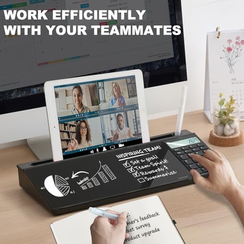 Small Glass Desktop Whiteboard Dry-Erase-Board - Computer Keyboard Stand with Calculator White Board Surface Pad with Drawer, Desk Organizers with Accessories for Office, Home, School Supplies - Black - color: Calculator - Black